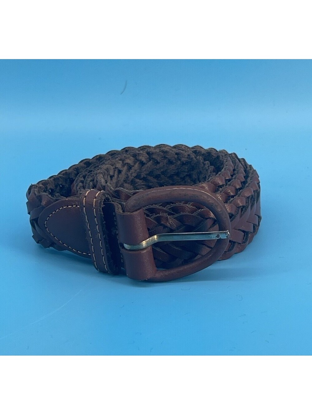 Vintage Braided Brown Split Leather Belt Size 34 Western Boho Woven